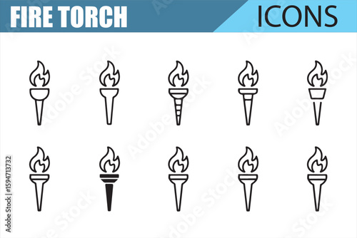 Line Art Fire Torch Icons for User Interface Design

