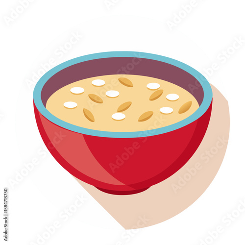 Bowl of oatmeal topped with seeds on a white background