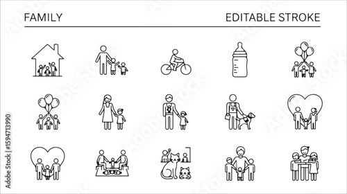 Family icons people activities home children