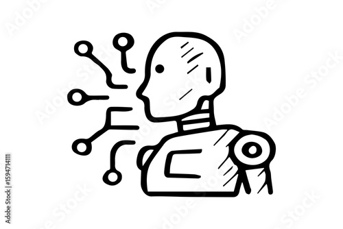The robot has a simplified, mechanical design with visible joints and a structured neck and shoulder area.