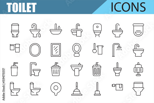 Black and White Bathroom Icons for Digital Design Projects