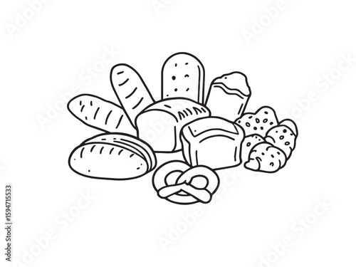 bread outline bakery icon set