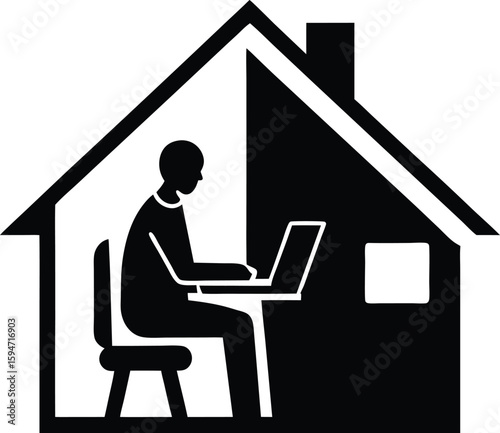 Man Working from Home silhouette vector art illustration
