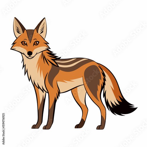 Cartoon jackal standing on a white background with a playful expression  