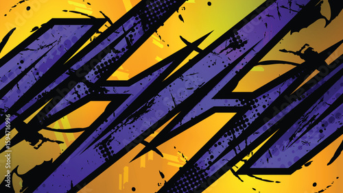 Grunge Abstract Racing Stripes Background with Purple and Yellow Contrast