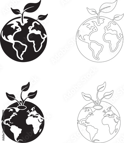 world food day earth sprout icon set vector silhouette outline