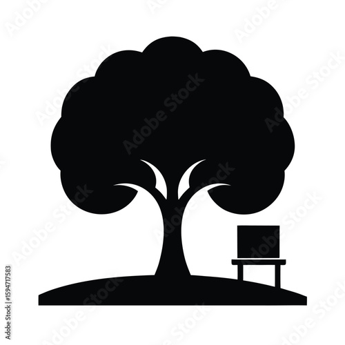 Elegant silhouette of a tree with a distinctive curved trunk and a subtle ben element