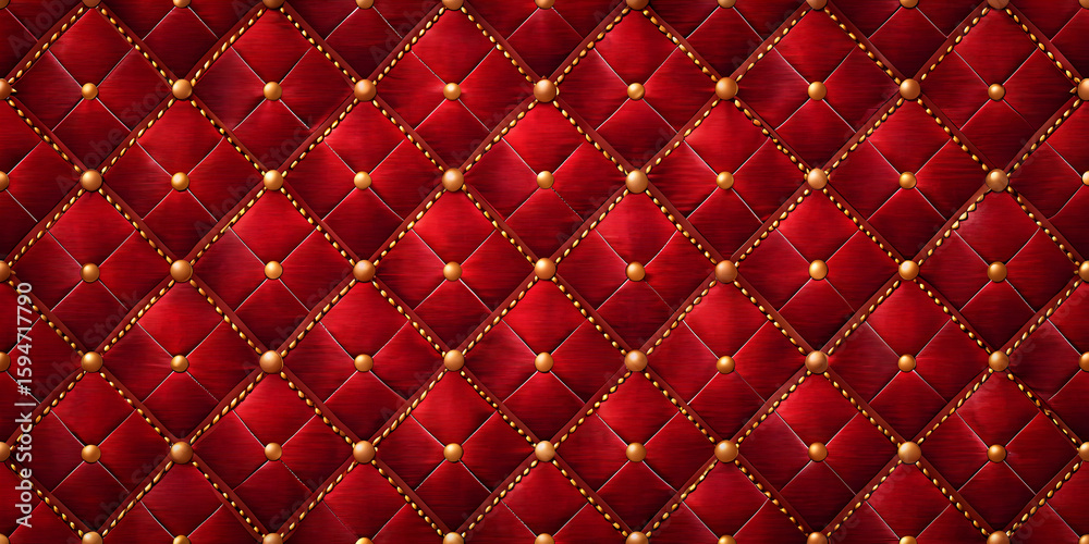 Obraz premium Red Quilted Fabric with Gold Diamond Stitching and Decorative Buttons