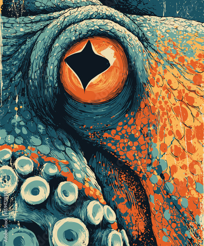 Vibrant Pop Art Octopus Head Illustration in Profile