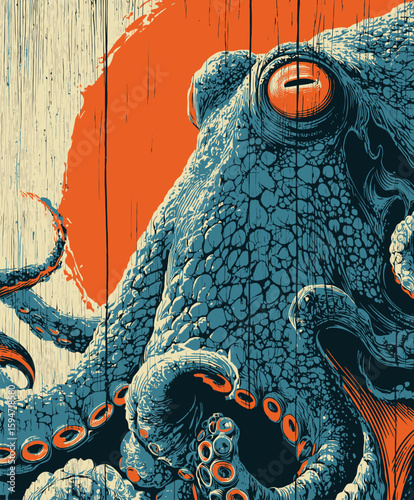 Intricate Octopus Close-Up with Blue and Orange Hues