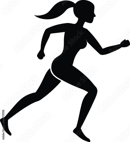 Woman Running silhouette vector art illustration