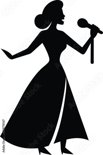 Woman Singing silhouette vector art illustration