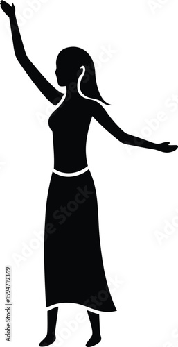 Woman Signaling Help silhouette vector art illustration