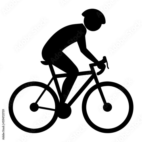 Black silhouette of a cyclist pedaling on a white background isolated on white background