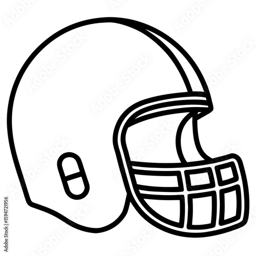 Simple line art of a football helmet with a faceguard isolated on white background