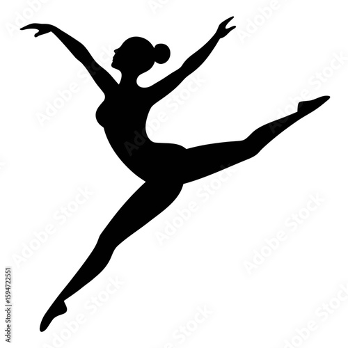 Dynamic silhouette of a gymnast in mid performance isolated on white background