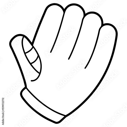 Detailed line art illustration of a baseball glove with distinct finger slots isolated on white background