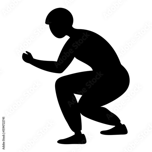 Fitness silhouette of a person performing a squat exercise isolated on white background
