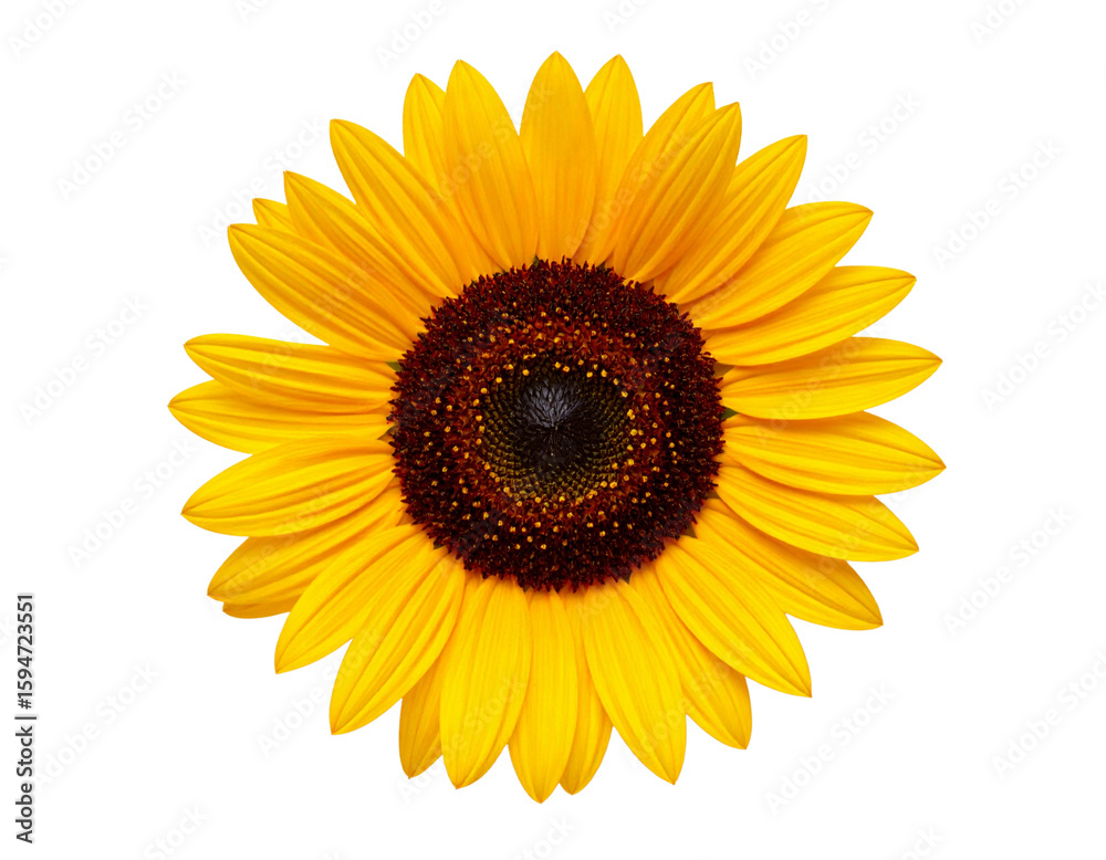 Fototapeta premium Top View of Sunflower Head with Seeds, Transparent Background