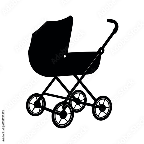 Modern baby stroller with full recline seat Silhouette Vector illustration