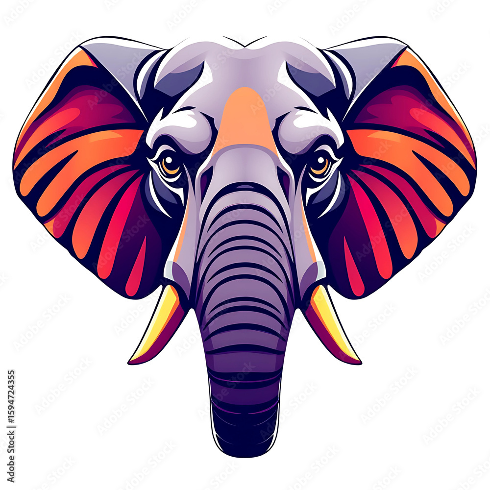 Obraz premium Elephant head logo, multi-colored and attractive, close-up, white background