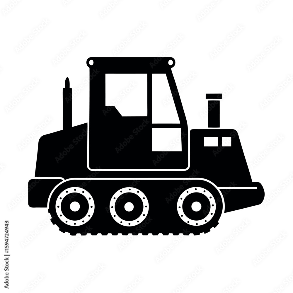 Naklejka premium Powerful dozer with large front blade design Silhouette Vector illustration