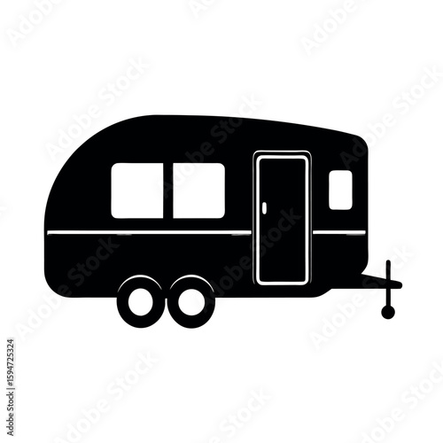 Camping trailer caravan for road travel Silhouette Vector illustration