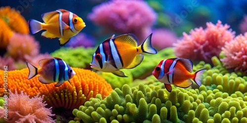 Vibrant Reef Fish Swimming Amongst Colorful Coral in an Underwater Paradise