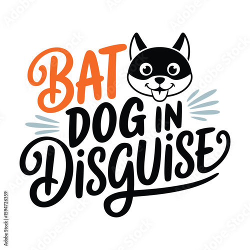 Dog wearing bat mask with text disguise