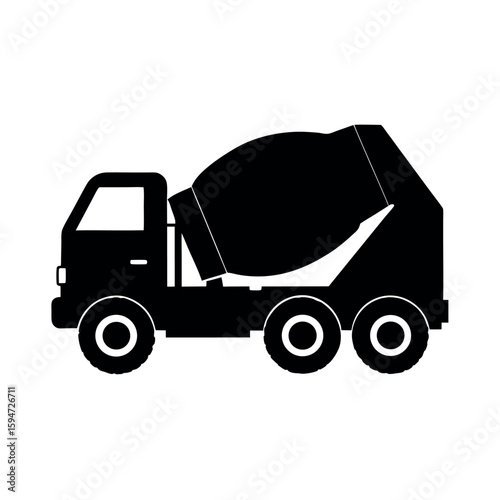 Cement mixer truck transporting fresh concrete Silhouette Vector illustration