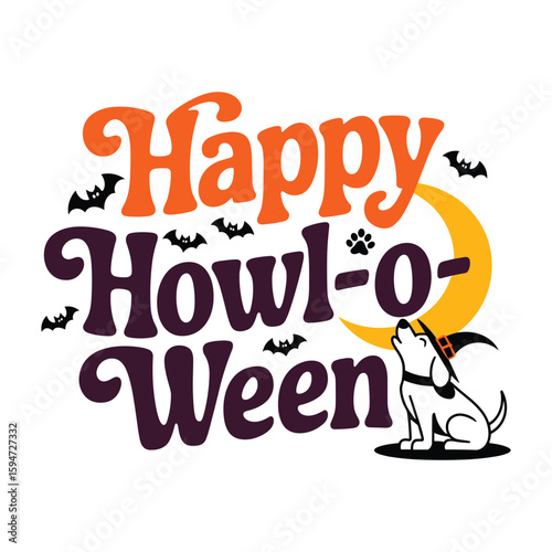 Happy Howl o Ween dog and moon graphic Halloween puppy