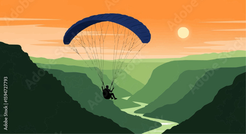 Mountain Paragliding Scene