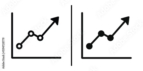 Rising graph illustration: The upward trending line graphs with open and closed dots, set against a minimalist background, depicting financial growth, data analysis, and economic trends.