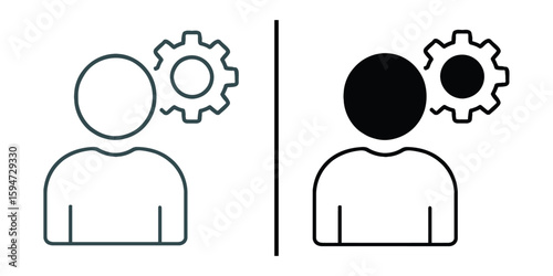 Mindful Operations: Conceptual illustration of two individuals, each featuring a gear symbol above the head, symbolizing thought, ideas, and cognitive processes. 