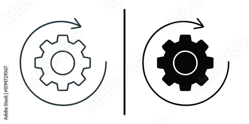 Gear Icon: A stylized representation of a gear, encircled by a curved arrow, highlighting the concept of process, innovation, and progress. This sleek, minimalistic design.