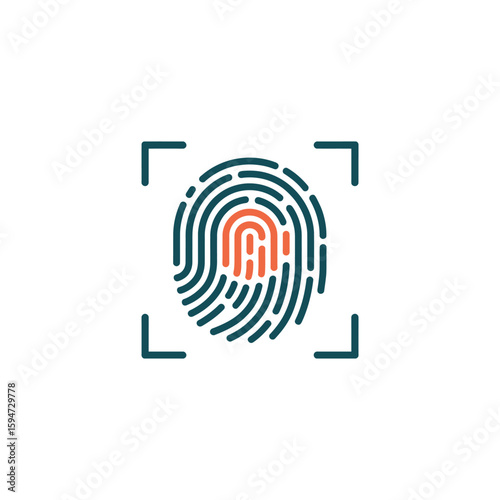 Isolated fingerprint with scanning square, biometric identification and modern cybersecurity on white background
