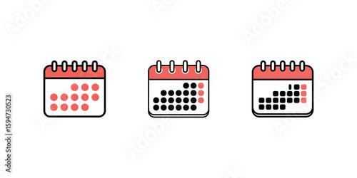 Three calendar icons with progress shading from light to dark on white background