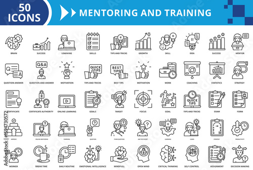 Mentoring and training icon set collection vector illustration