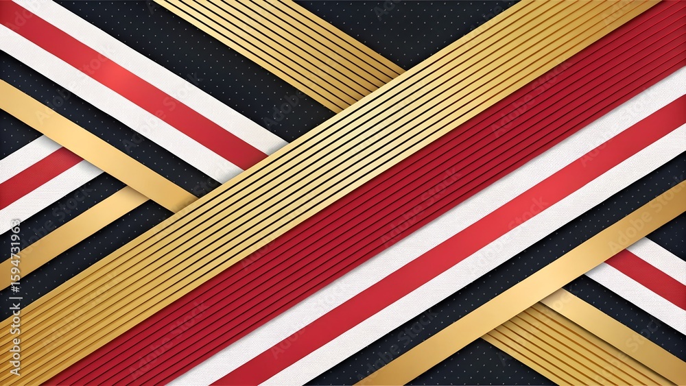 Fototapeta premium Abstract Geometric Design with Black Gold Red and White Stripes.