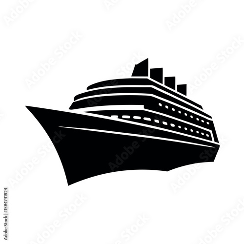 Luxury cruise ship sailing on calm ocean Silhouette Vector illustration