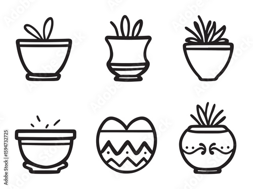 Minimalist flower pot drawing vector