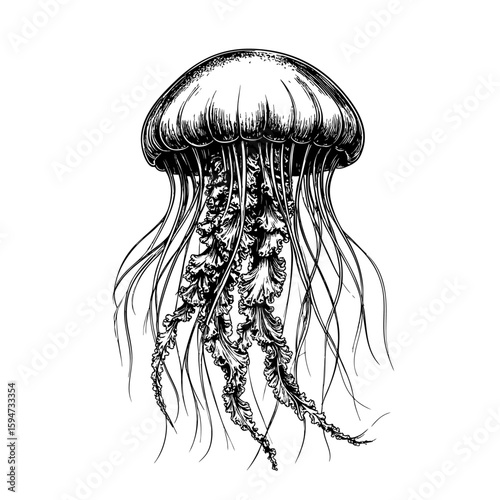 Vintage Jellyfish – Marine Creature in Copperplate Engraving Style