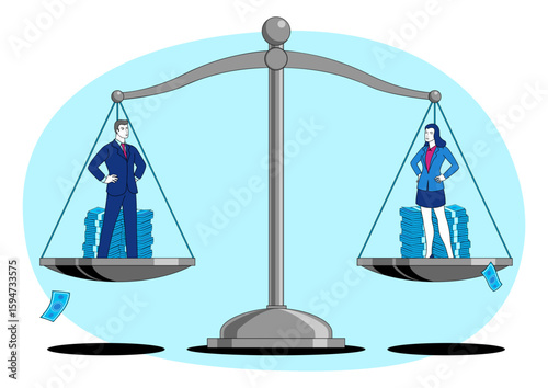 International Equal Pay Day Illustration. Gender equality concept with balanced scale.