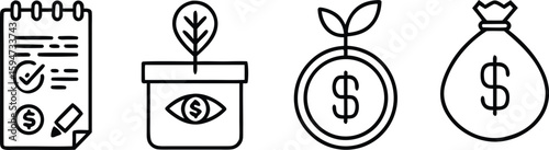 Growth-Oriented Financial Symbols: A series of meticulously drawn financial icons, symbolizing the journey of financial planning, growth, and ultimately, prosperity. Including financial planning.