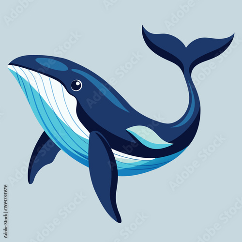 Cute Cartoon Whale Swimming in the Ocean – Playful Digital Illustration