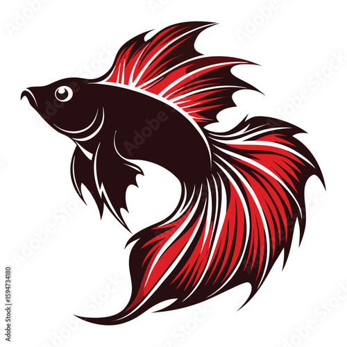 Elegant Betta Fish – Realistic Digital Art with Flowing Red and Black Fins