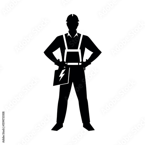 Professional electrician with tool belt gear Silhouette Vector illustration
