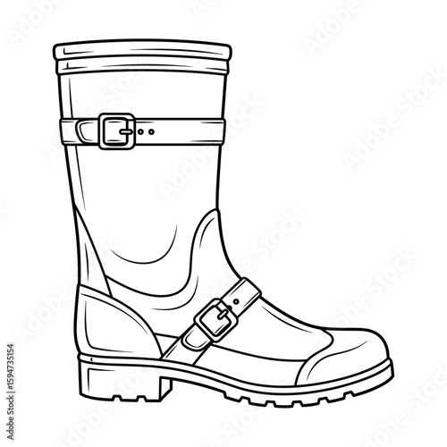Rain boot illustration, sketch style, monochrome design