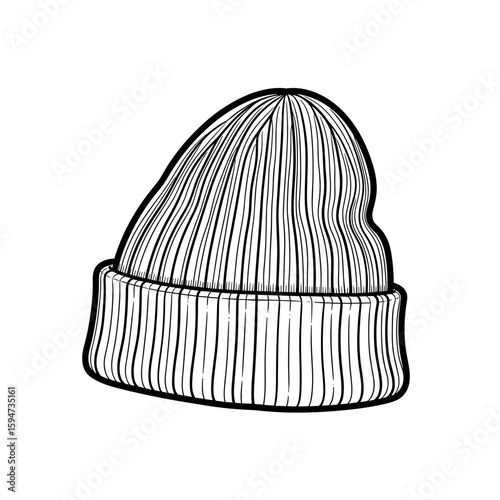 Beanie hat illustration, sketch style, monochrome design