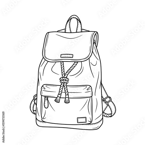 Drawstring backpack illustration, sketch style, monochrome design